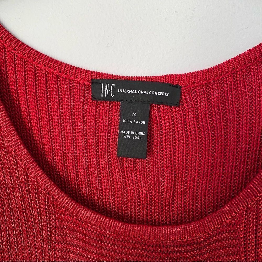 INC Women’s Sleeveless Metallic Knit Red Scoop Neck Sweater Red M - Picture 2 of 3